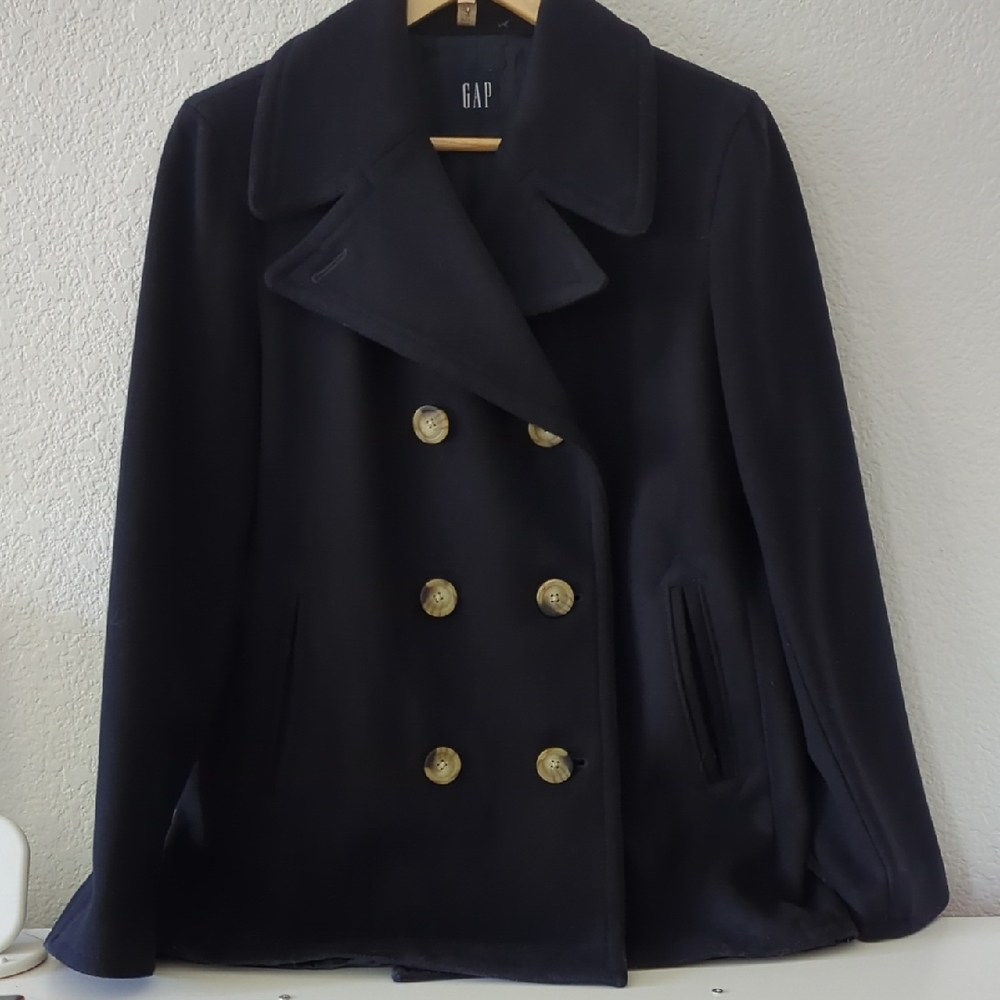 GAP Navy Double-Breasted Pea Coat with Gold Buttons